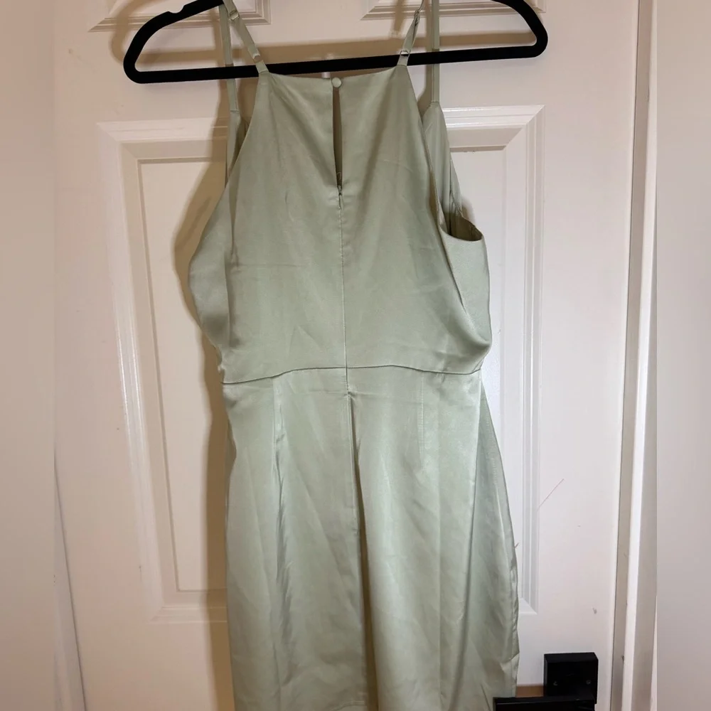 NWT Lulus What a Stunner Sage Green Satin Asymmetrical Mini Dress, Medium - Picture 7 of 8